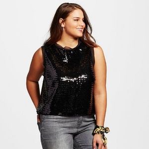 Who What Wear Black Sequin Sleeveless Blouse Top